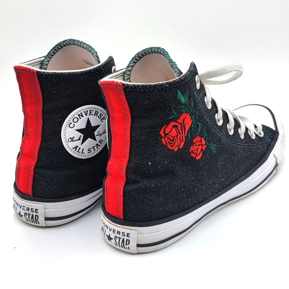 Converse ALL STAR Black High-Top Sneakers w/ Red Rose‎ SIZE 7.5 W; 5.5 M. #1459 - Picture 6 of 8
